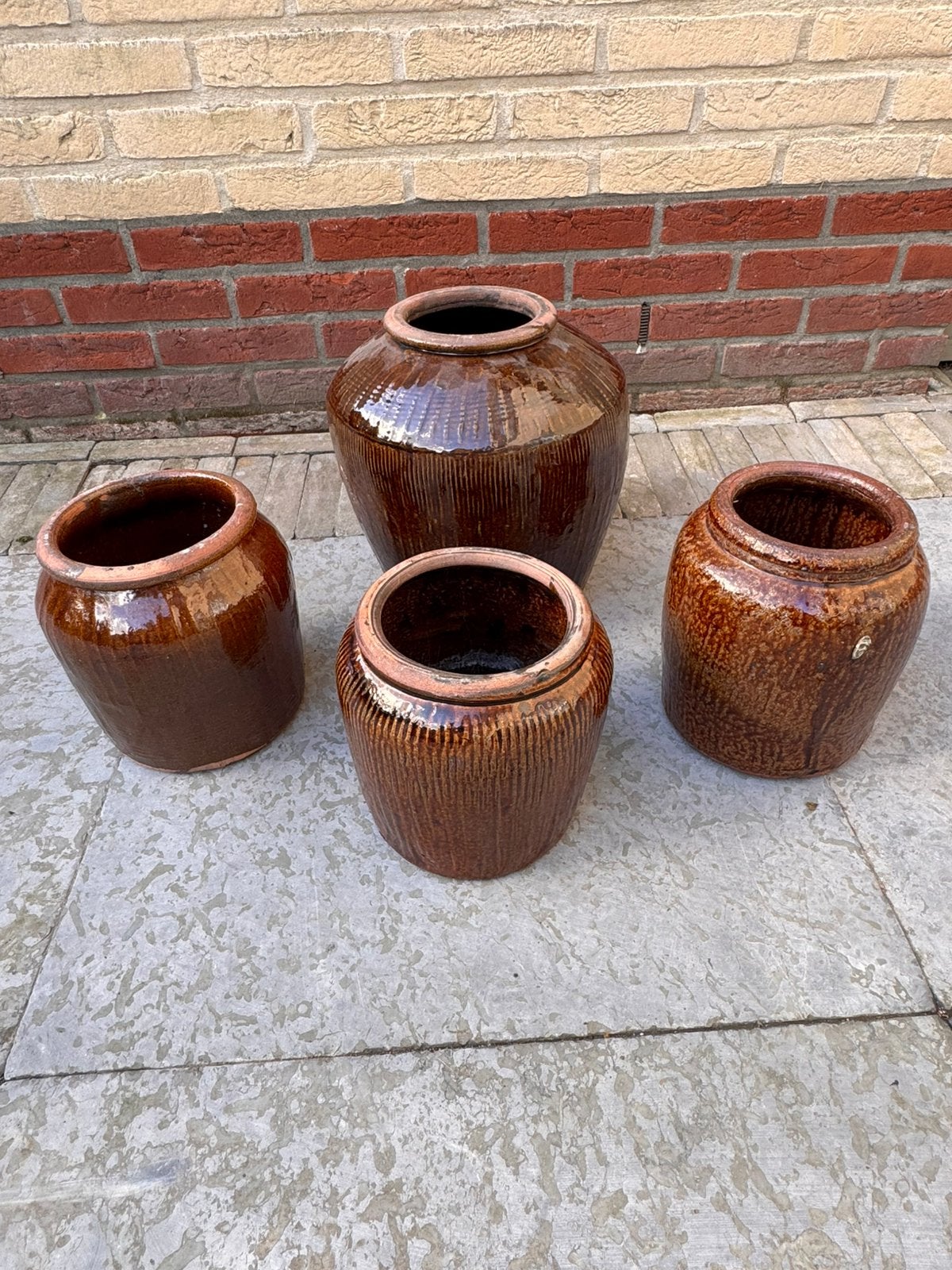 Geglazuurde terracotta bloempotten, Tuin en Terras, Ophalen, Gebruikt, Rond, Minder dan 40 cm