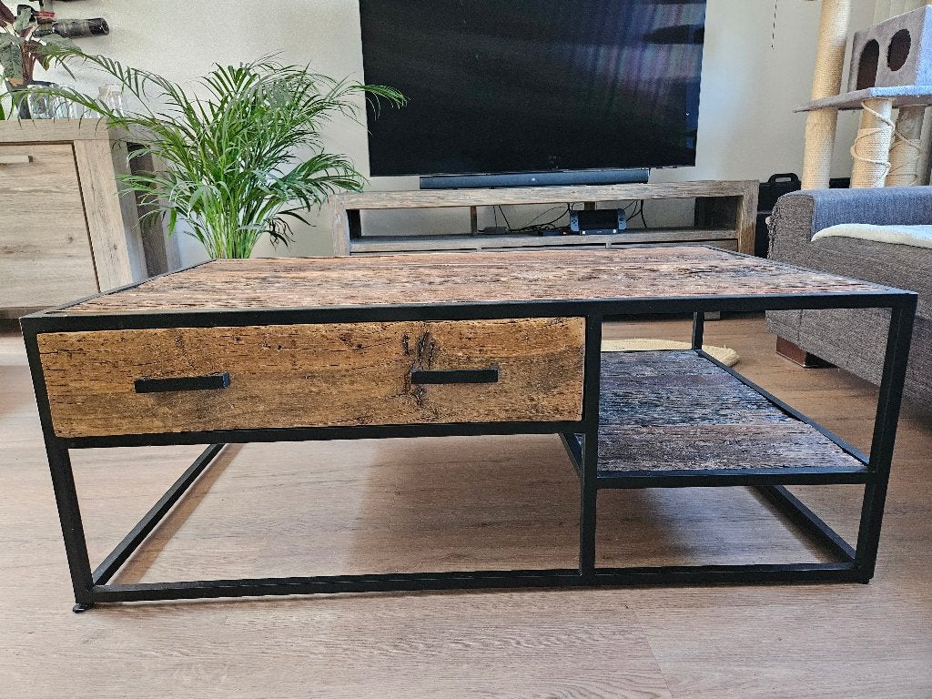 Salontafel wrakhout, Ophalen, 100 tot 150 cm, Eikenhout, 50 tot 100 cm