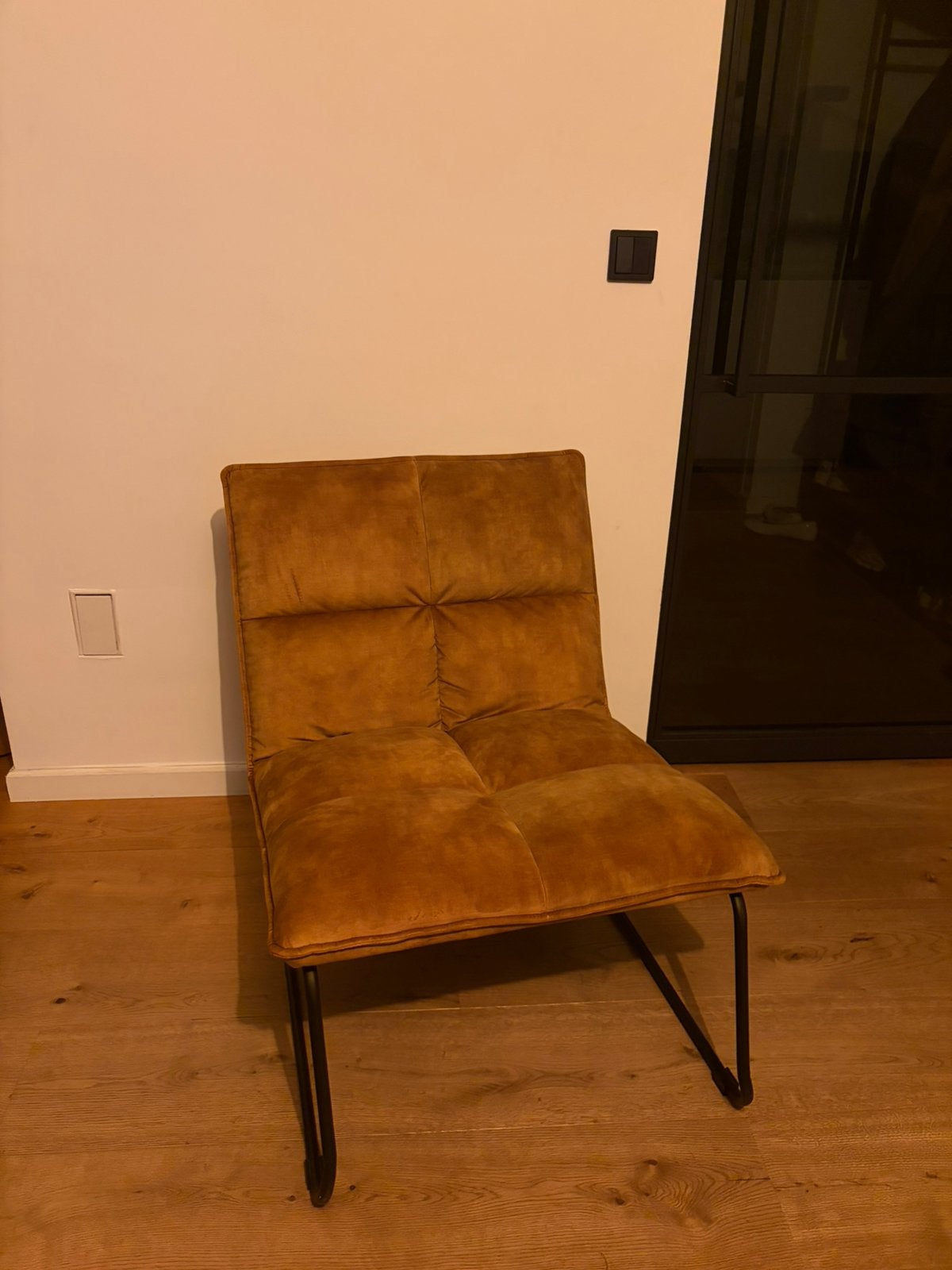 Mooie velvet cognac fauteuil - Zo goed als nieuw, Minder dan 50 cm, Minder dan 75 cm, Ophalen of Verzenden, Zo goed als nieuw