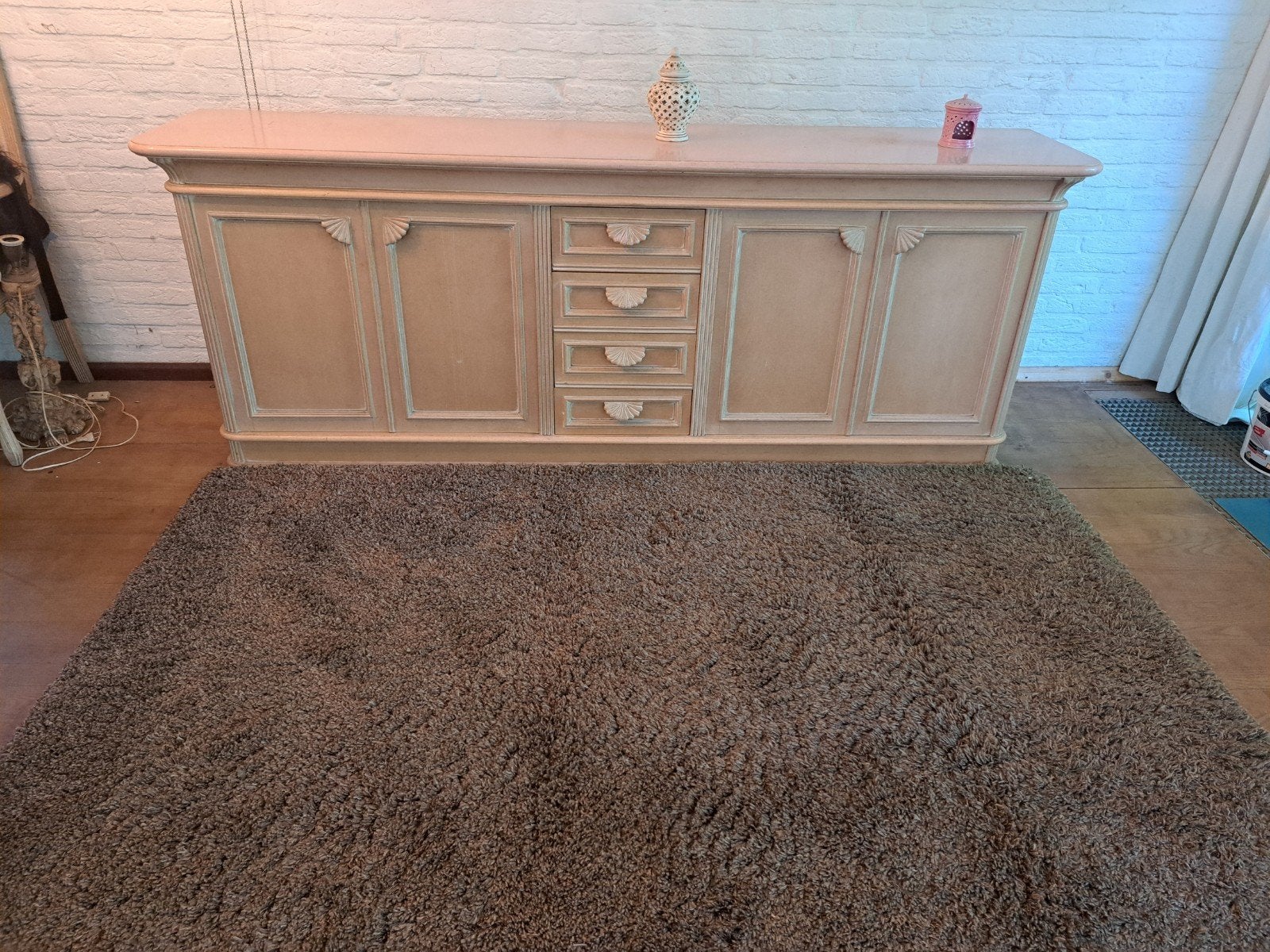 Robuust Eikenhouten Dressoir met 4 Laden - 230x87x50 cm, Gebruikt, Eikenhout, Ophalen of Verzenden, 200 cm of meer