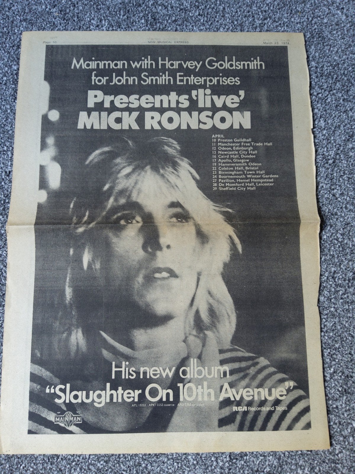 Mick Ronson:  Promo Slaughter 10th avenue   1,50, Ophalen of Verzenden, Foto of Kaart