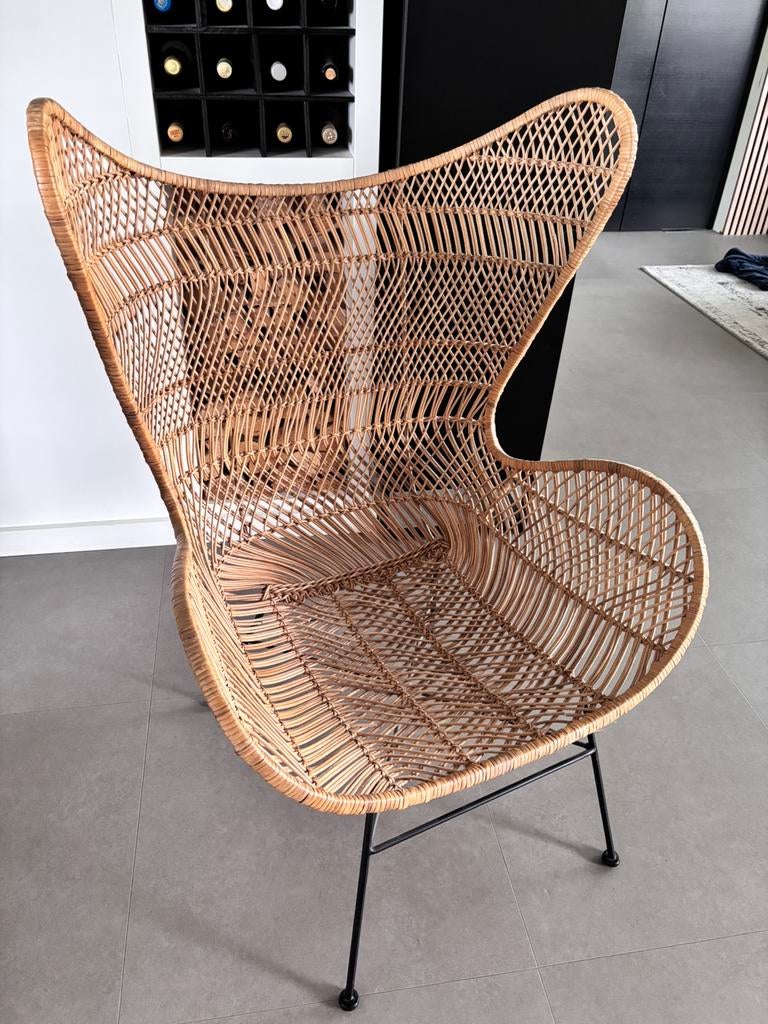 HKliving Rotan Egg Chair Bohemian 82 x 110 cm, Huis en Inrichting, Stoelen, Ophalen, Bruin, Zo goed als nieuw, Eén