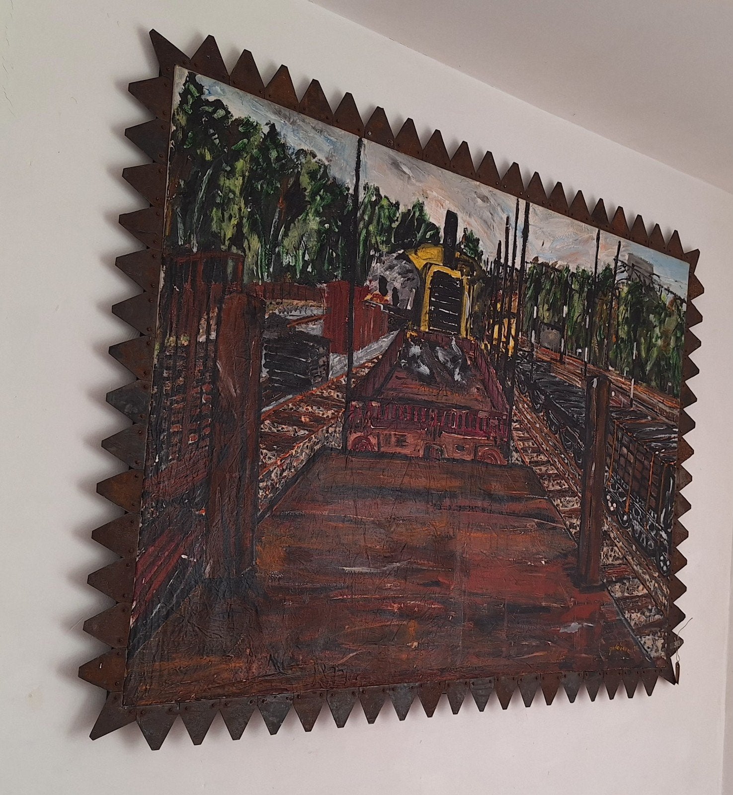 Spoorweglandschap - Acryl op doek in ijzeren lijst, Ophalen