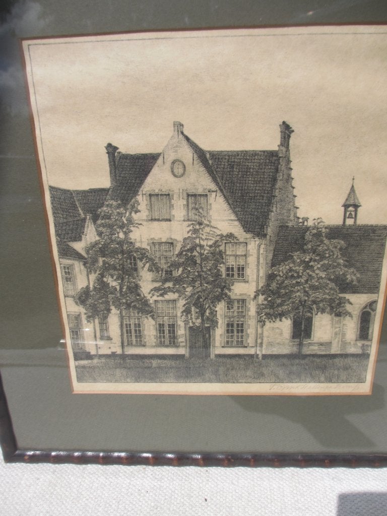 Litho T.G.M. van Hettinga Tromp /begijnhof Brugge 1929, Gesigneerd, Overige onderwerpen, Ophalen of Verzenden, Lithografie