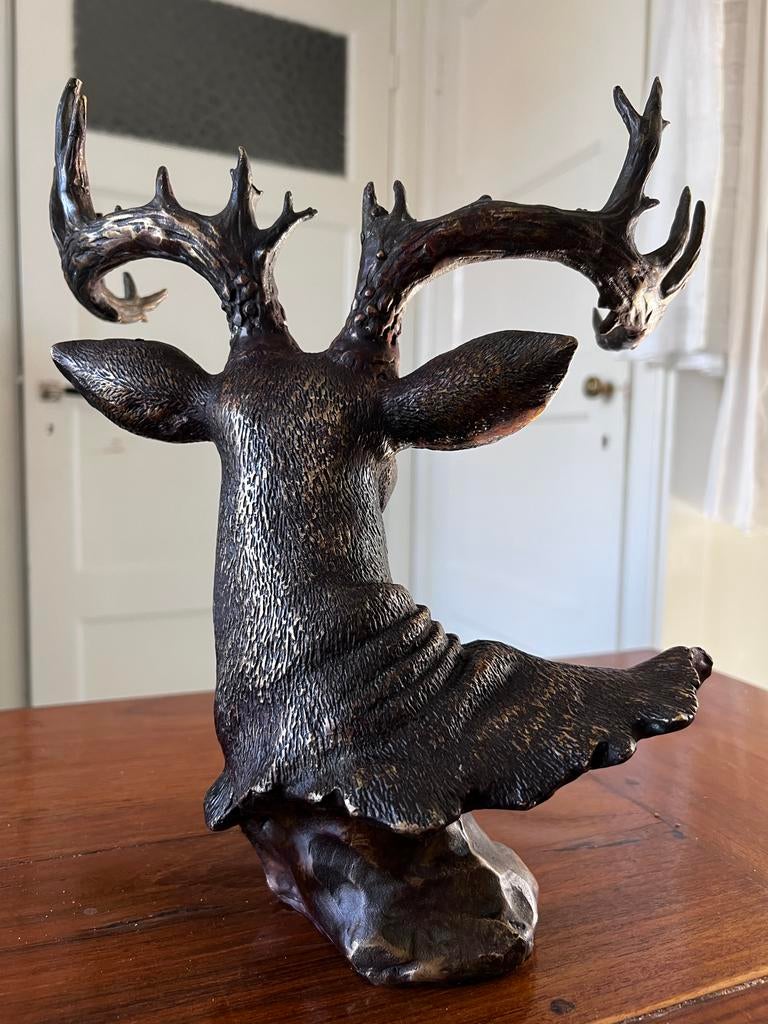 Chinees bronzen hert met gewei - 28x30cm, Ophalen of Verzenden, Brons