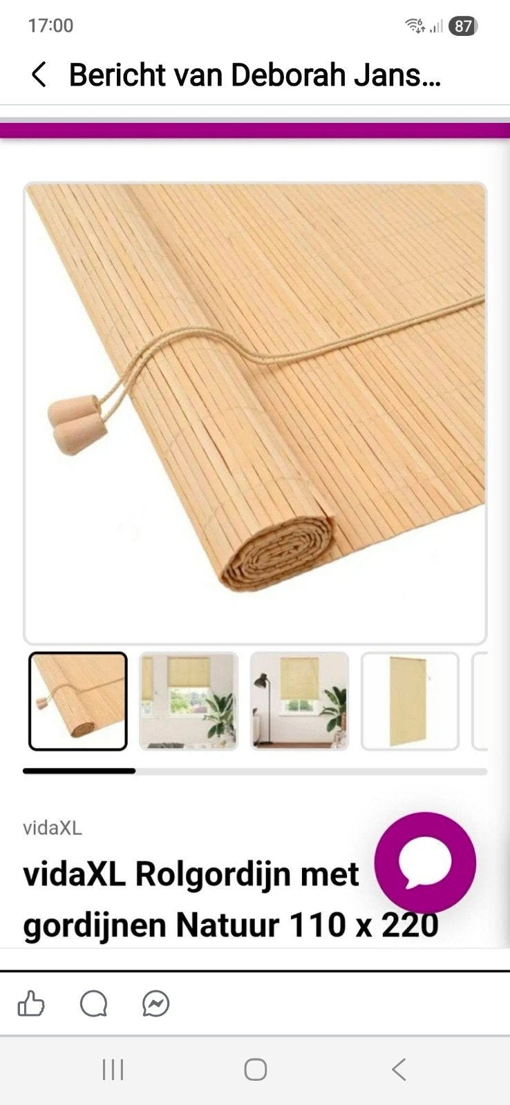 vidaXL Rolgordijn Bamboe Natuur 110 x 220 cm, Natuurlijk, Bamboe, Rolgordijn, 100 tot 150 cm, 200 cm of meer, Beige