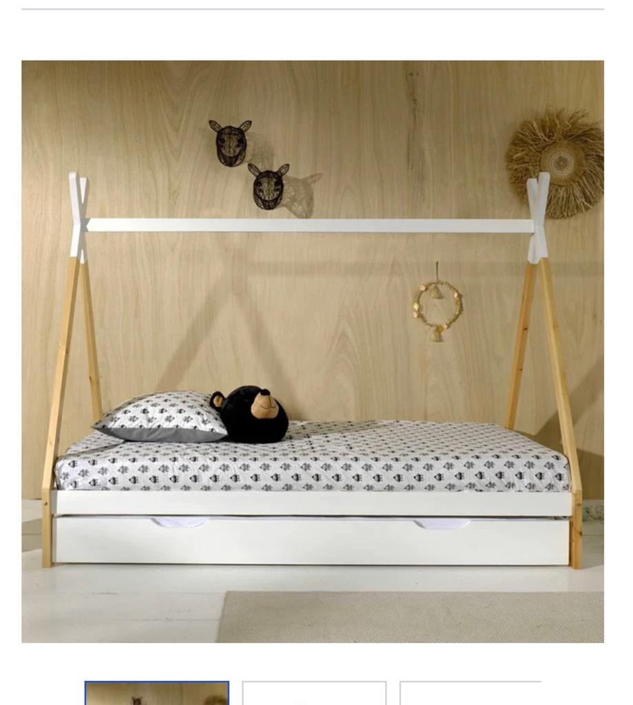 Tipi bed eenpersoons met extra lade, Ophalen, 85 tot 100 cm, Zo goed als nieuw, Matras