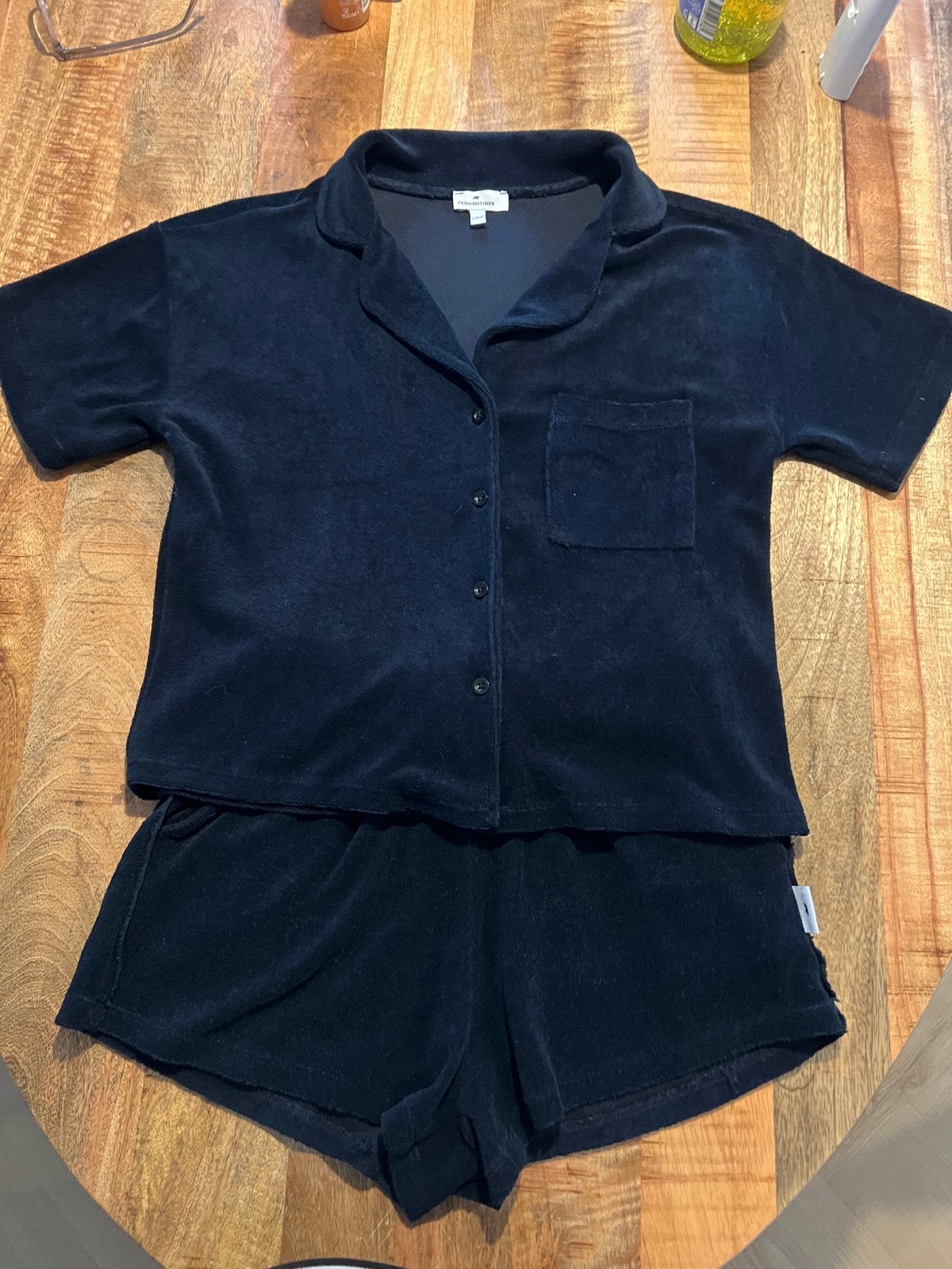 Fashiontiger donkerblauw Velours 2 delige Set - XS/S, Kleding | Dames, Ophalen of Verzenden, Zo goed als nieuw, Maat 34 (XS) of kleiner
