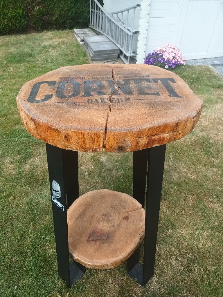 Cornet bijzettafel / statafel van boomstam, Ophalen, Gebruikt, Reclamebord, Plaat of Schild, Overige merken