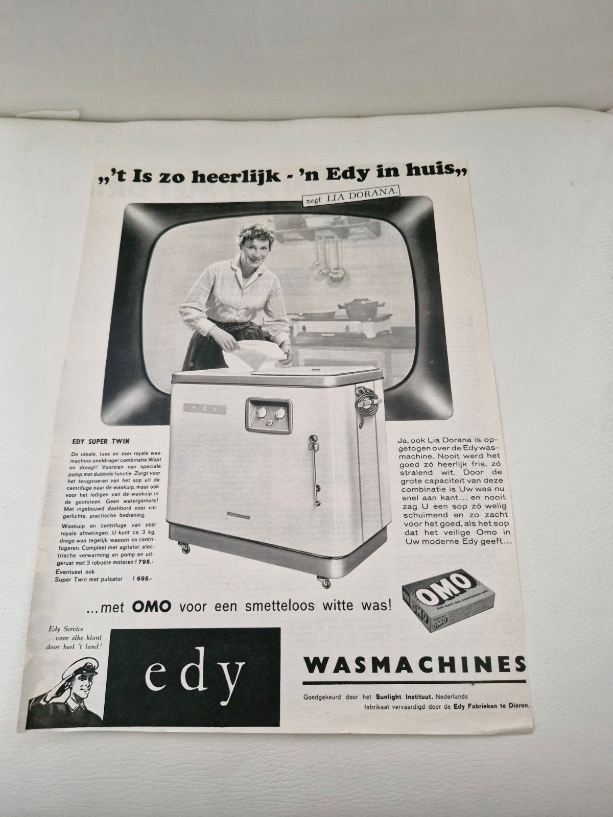 Vintage Edy Super Twin Wasmachine Advertentie (32x24 cm), Ophalen of Verzenden, Knipsel(s)