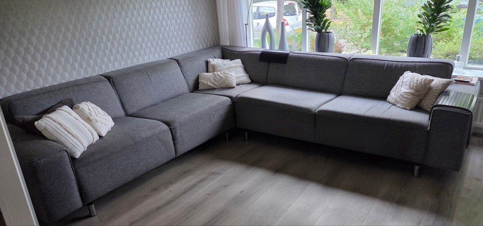 Grijze stoffen hoekbank, 300x300 cm, Ophalen, Gebruikt, Hoekbank, 300 cm of meer