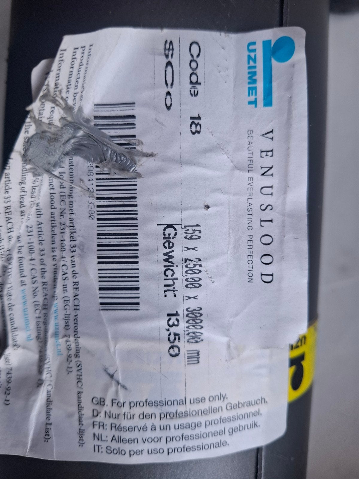 Venus lood 1,59 x 250 x 3000 mm - 13,5 kg, Ophalen of Verzenden, Nieuw, Lood