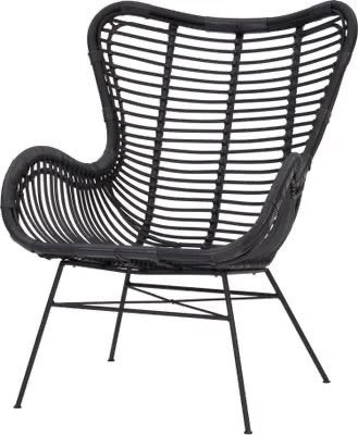 4x Zwarte rotan fauteuil - Egg Chair stijl, Ophalen, Zwart, Riet of Rotan, Zo goed als nieuw