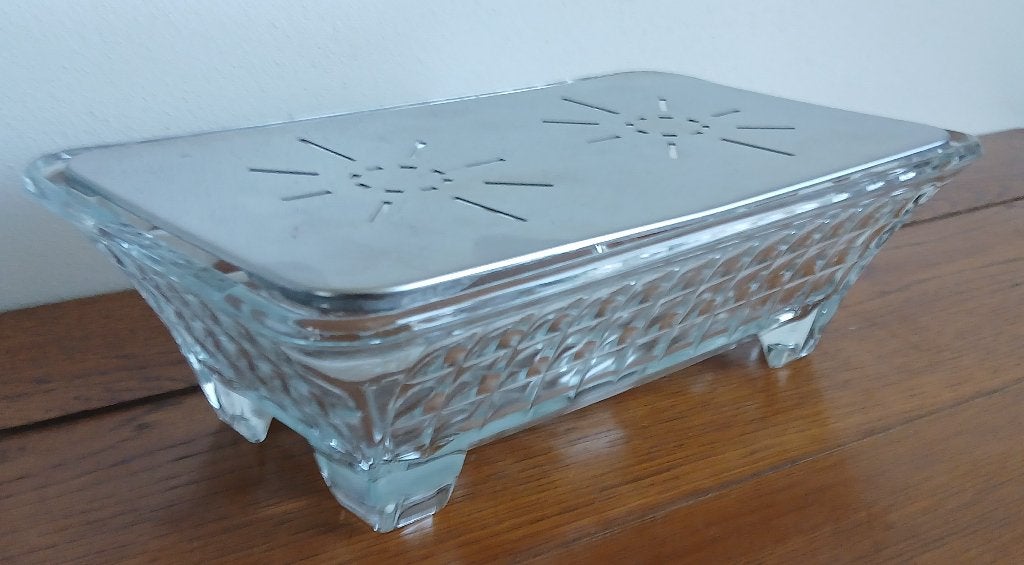 Vintage Frans rechaud, 2-pits van geperst glas met rvs plaat, Ophalen of Verzenden