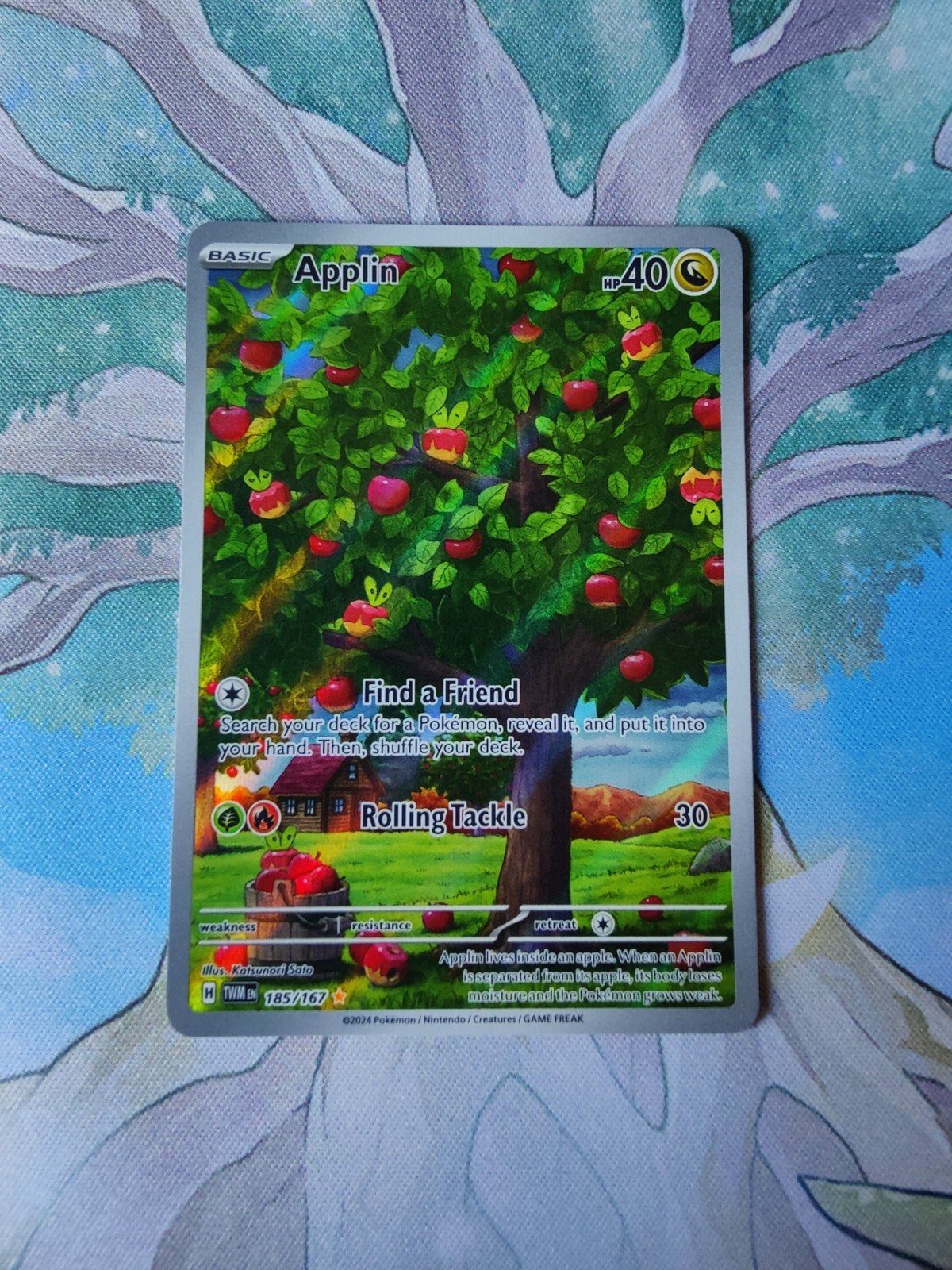 Pokemon twilight masquerade applin illustration 185/167, Ophalen of Verzenden, Nieuw, Losse kaart, Foil
