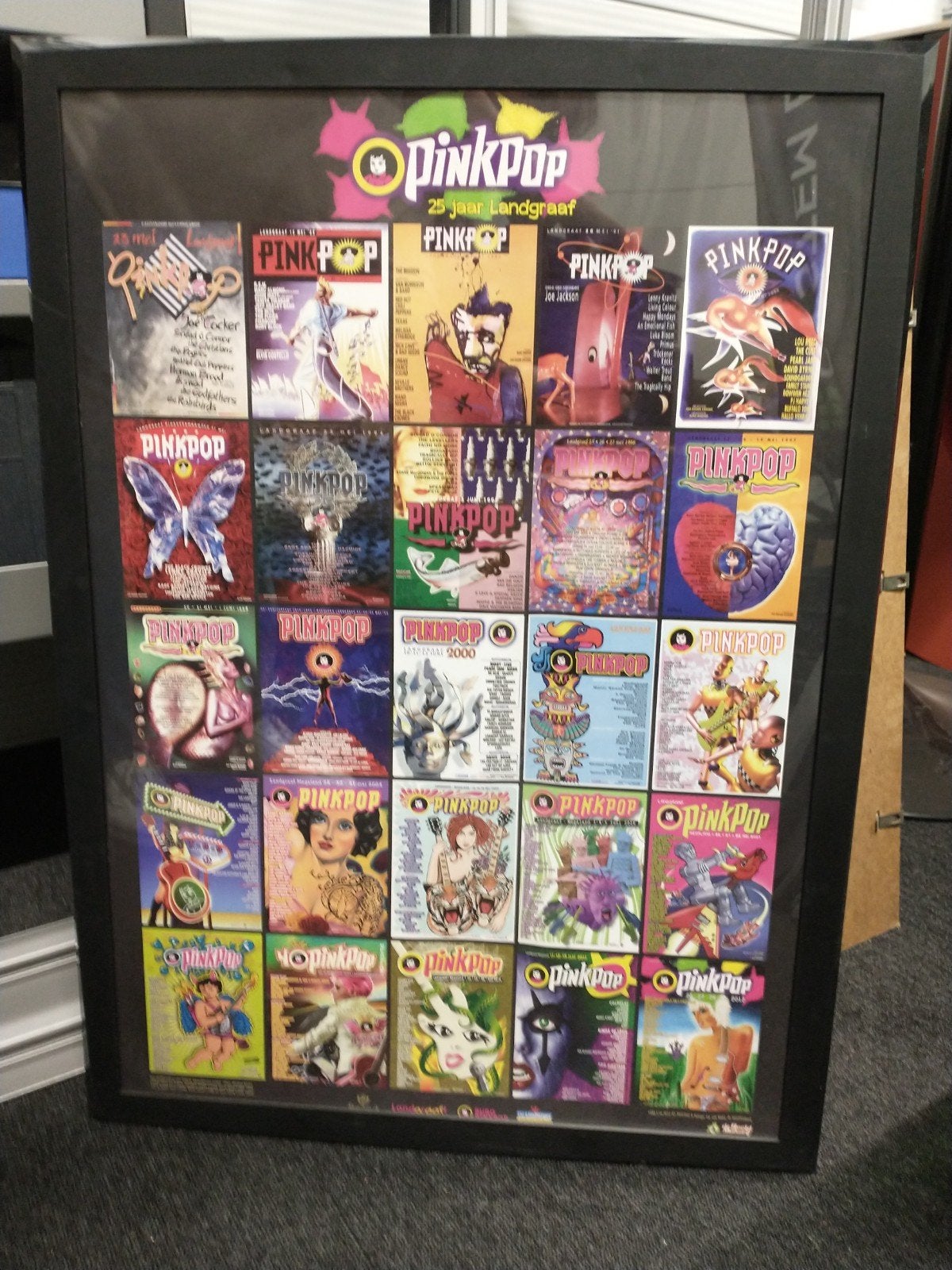 Pinkpop 25 jaar Landgraaf ingelijste postercollectie, Ophalen, Rechthoekig Staand, Met lijst, Deurposter of groter