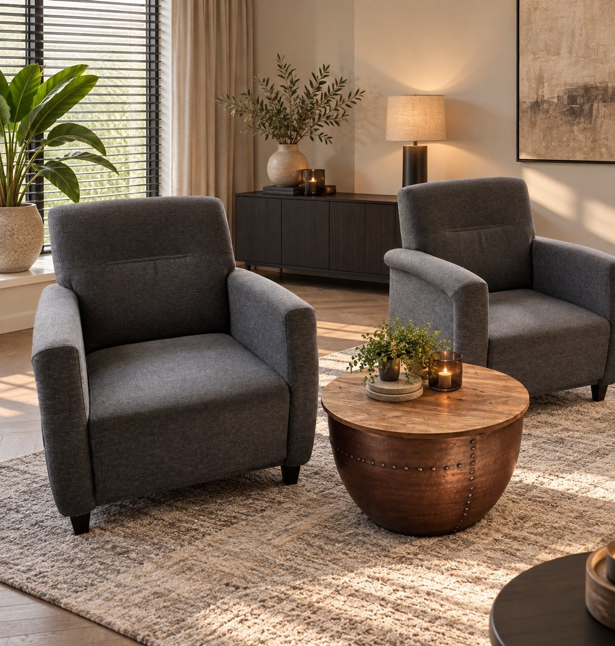 Henders & Hazel fauteuils – 2 stuks – grijs, Ophalen of Verzenden, Zo goed als nieuw, 75 tot 100 cm, 50 tot 75 cm