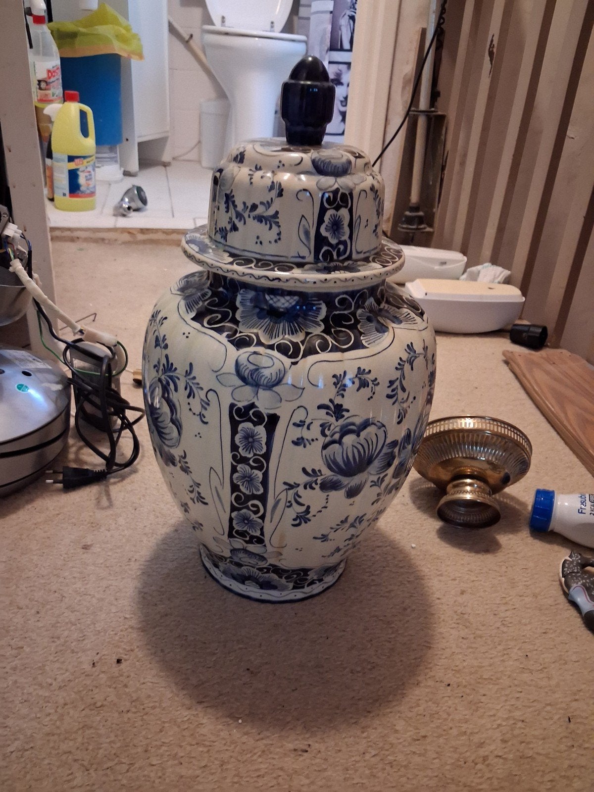 Antieke Blauw Delfts vaas, handgeschilderd, Antiek en Kunst, Ophalen of Verzenden