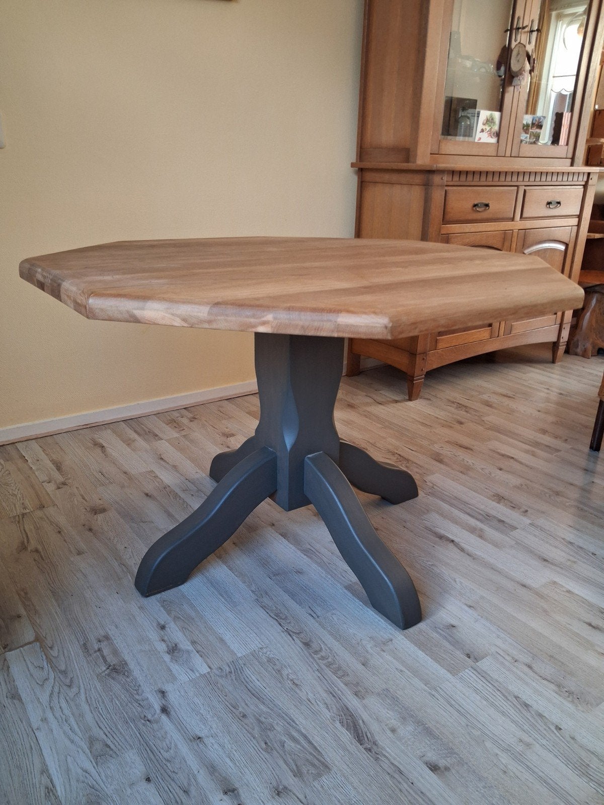 massief eiken achthoekige eettafel, Ophalen, Gebruikt, Eikenhout, Overige vormen