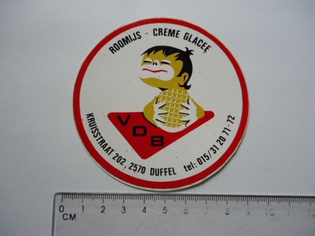 sticker oud VDB IJS strip Belgie duffel retro vintage room, Verzamelen, Verzenden, Zo goed als nieuw, Bedrijf of Vereniging