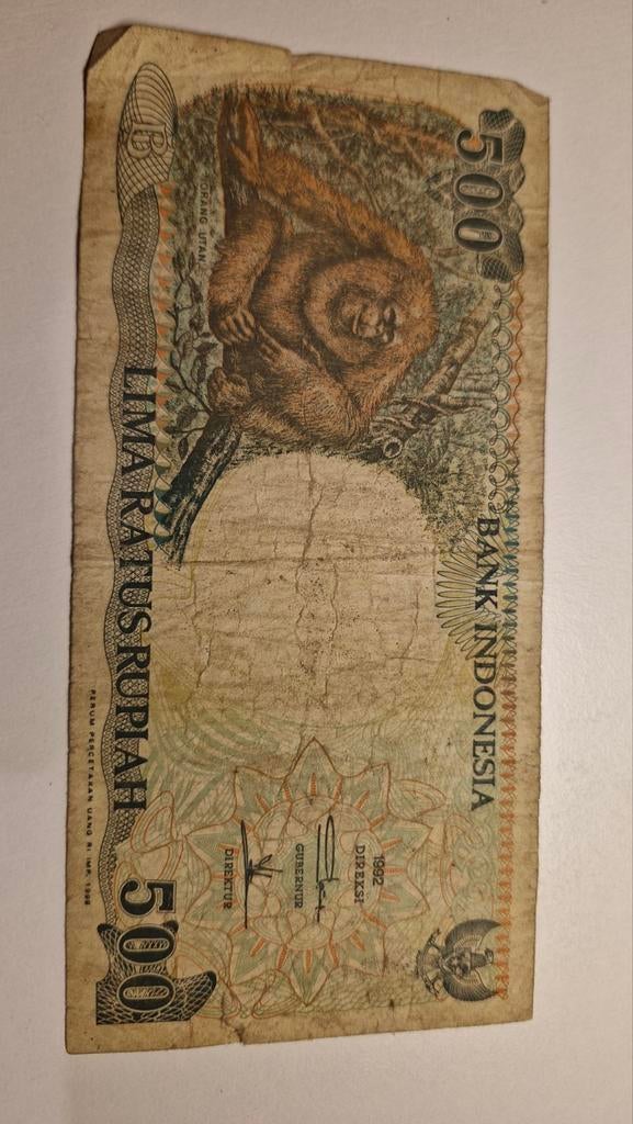 Indonesische 500 Rupiah 1982 Orangutan Bankbiljet, Ophalen of Verzenden, Zuidoost-Azië, Los biljet