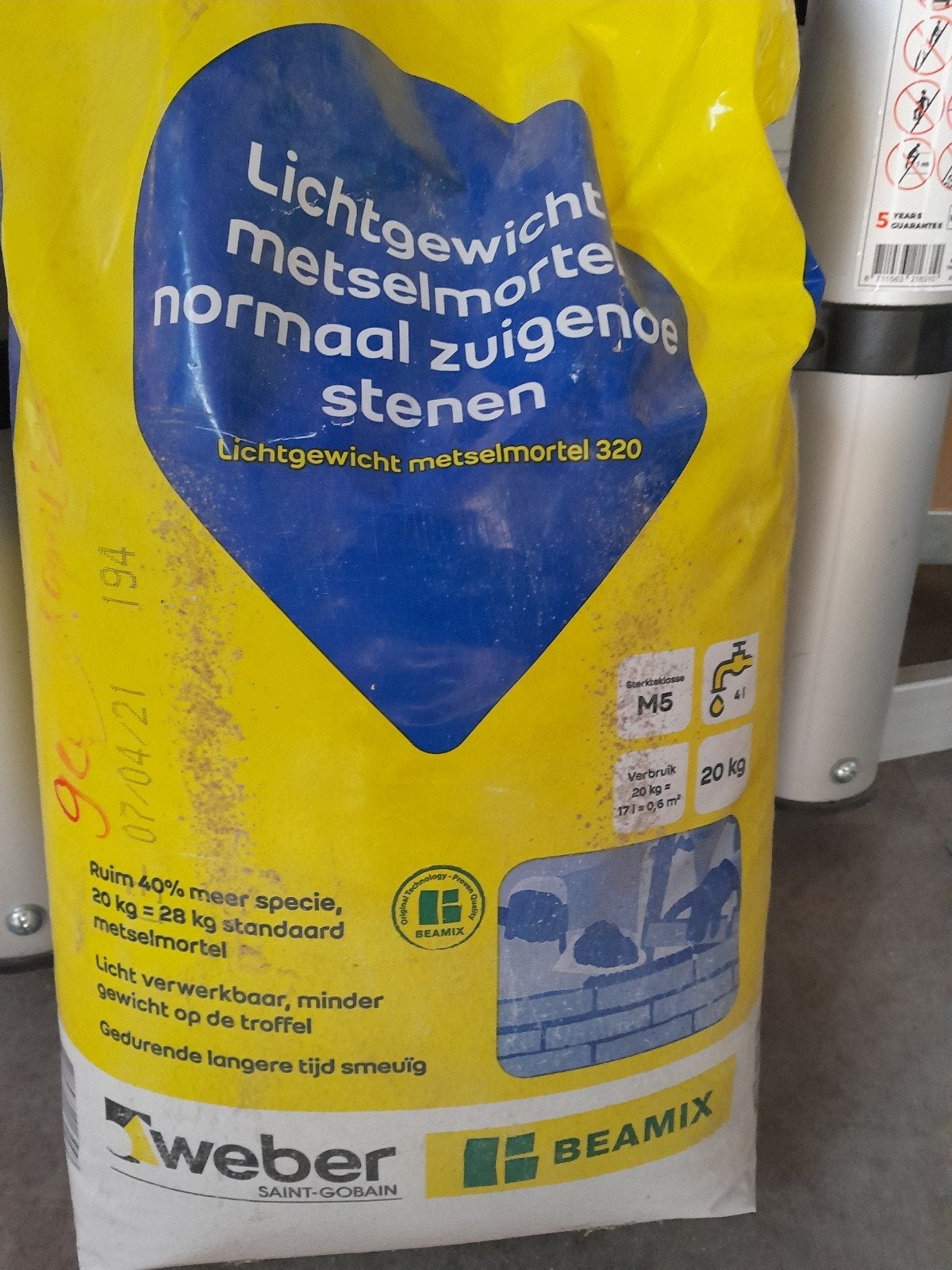Weber Beamix Lichtgewicht Metselmortel 320 - 20 kg, Doe-het-zelf en Verbouw, Ophalen, Overige typen