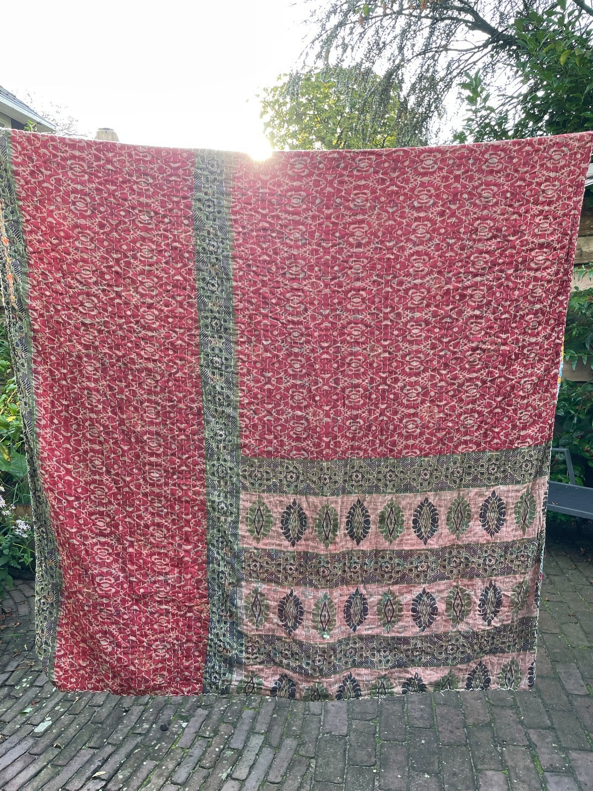 Vintage Boho Kantha Deken/Plaid - Handgemaakt van Sari's, Huis en Inrichting, Katoen, Handgemaakt, Nieuw, Ophalen of Verzenden