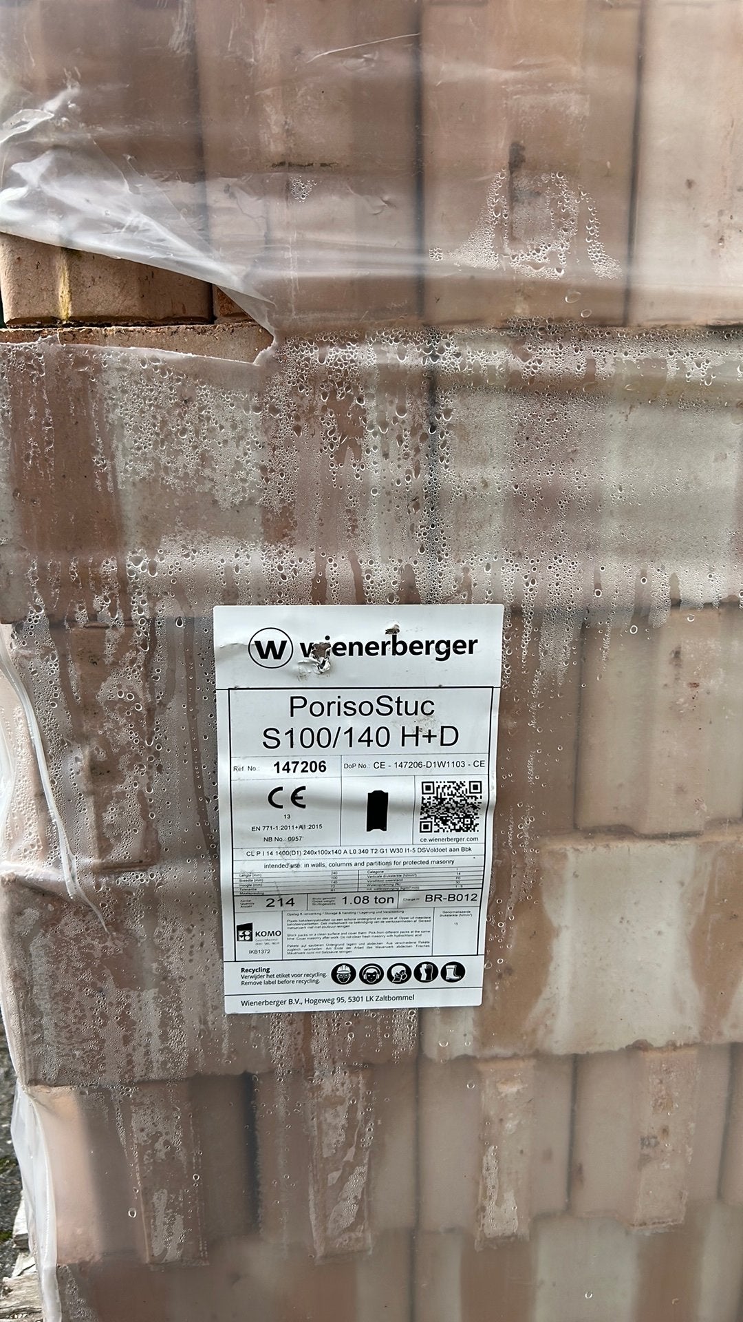 PorisoStuc S100/140 Hol en dol binnenmuur stenen, Doe-het-zelf en Verbouw, Ophalen, Zo goed als nieuw, Bakstenen