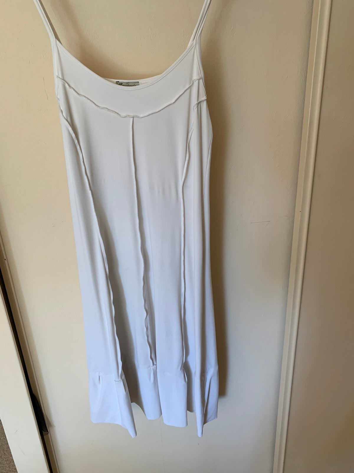 Zomerjurkje met spaghetti bandjes maat 38 van Cassiopee, Maat 38/40 (M), Beige, Ophalen of Verzenden, Gedragen