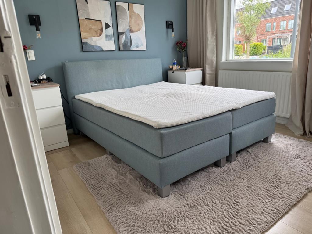 Boxspring met topper 160x200, Ophalen, Tweepersoons, Zo goed als nieuw, Overige kleuren