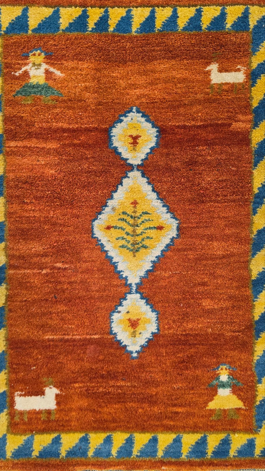 Handgeknoopt oosters wol Gabbeh tapijt modern orange 62x95cm, Gebruikt, 50 tot 100 cm, Blauw, Perzisch, Traditioneel, Handgeknoopt
