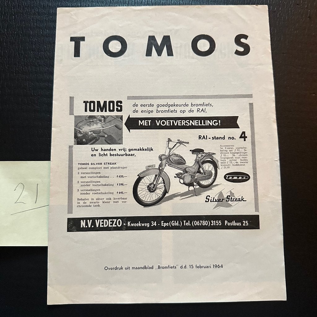 #21) TOMOS Silver Streak - 1964, Verzenden, Gelezen, Folder