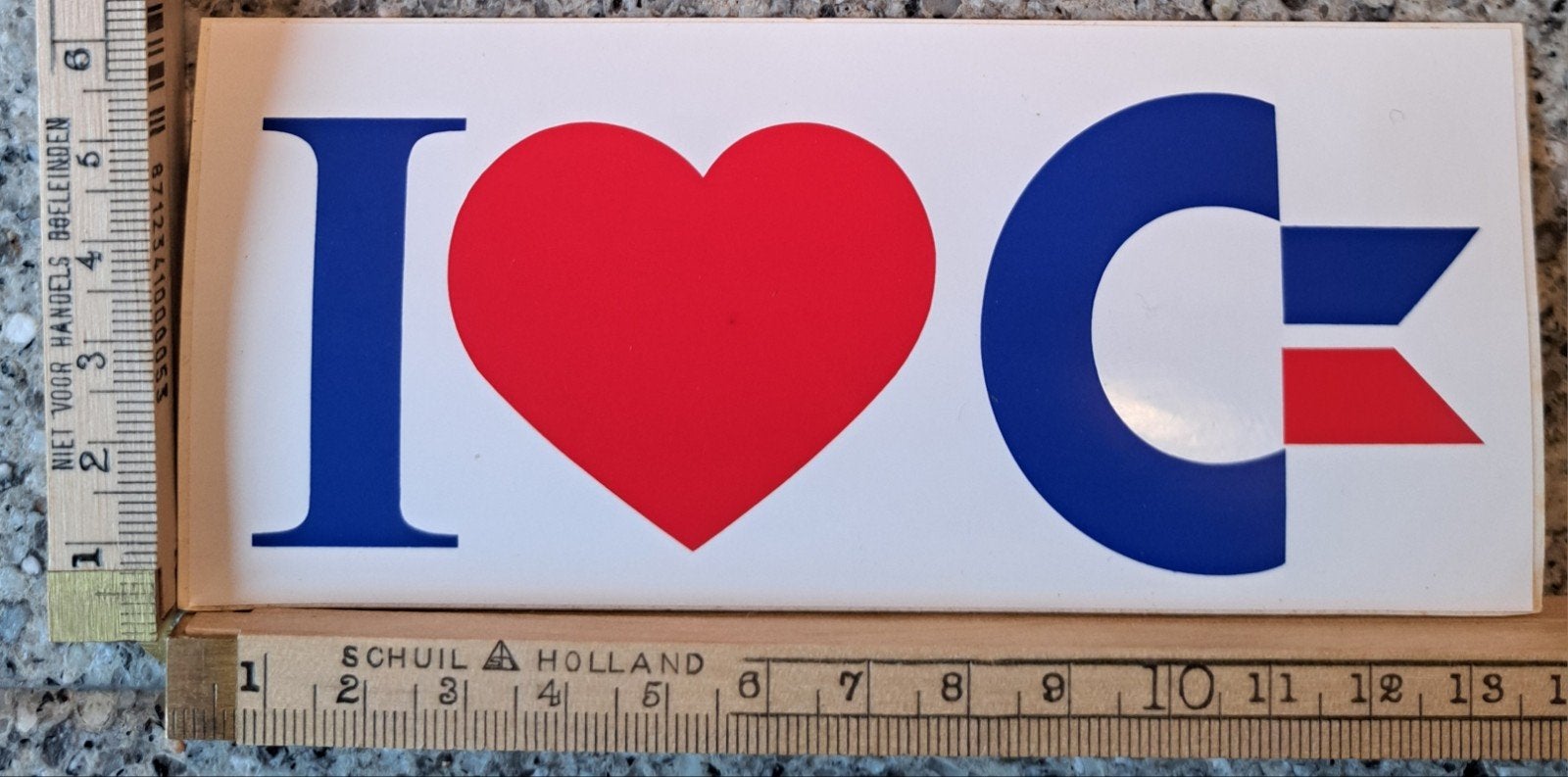 Vintage sticker I ️love Commodore Amiga pc spelcomputer, Ophalen of Verzenden, Zo goed als nieuw, Overige typen
