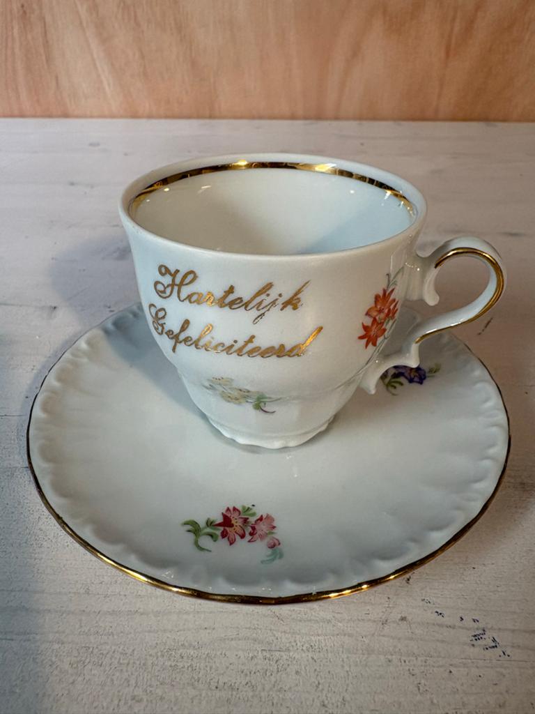 Vintage Bavaria kop en schotel 'Hartelijk Gefeliciteerd', Ophalen of Verzenden