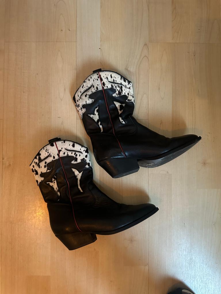Tango leren schoenen met koeienhuid - Maat 38, Ophalen of Verzenden, Zo goed als nieuw, Zwart, Dansschoenen