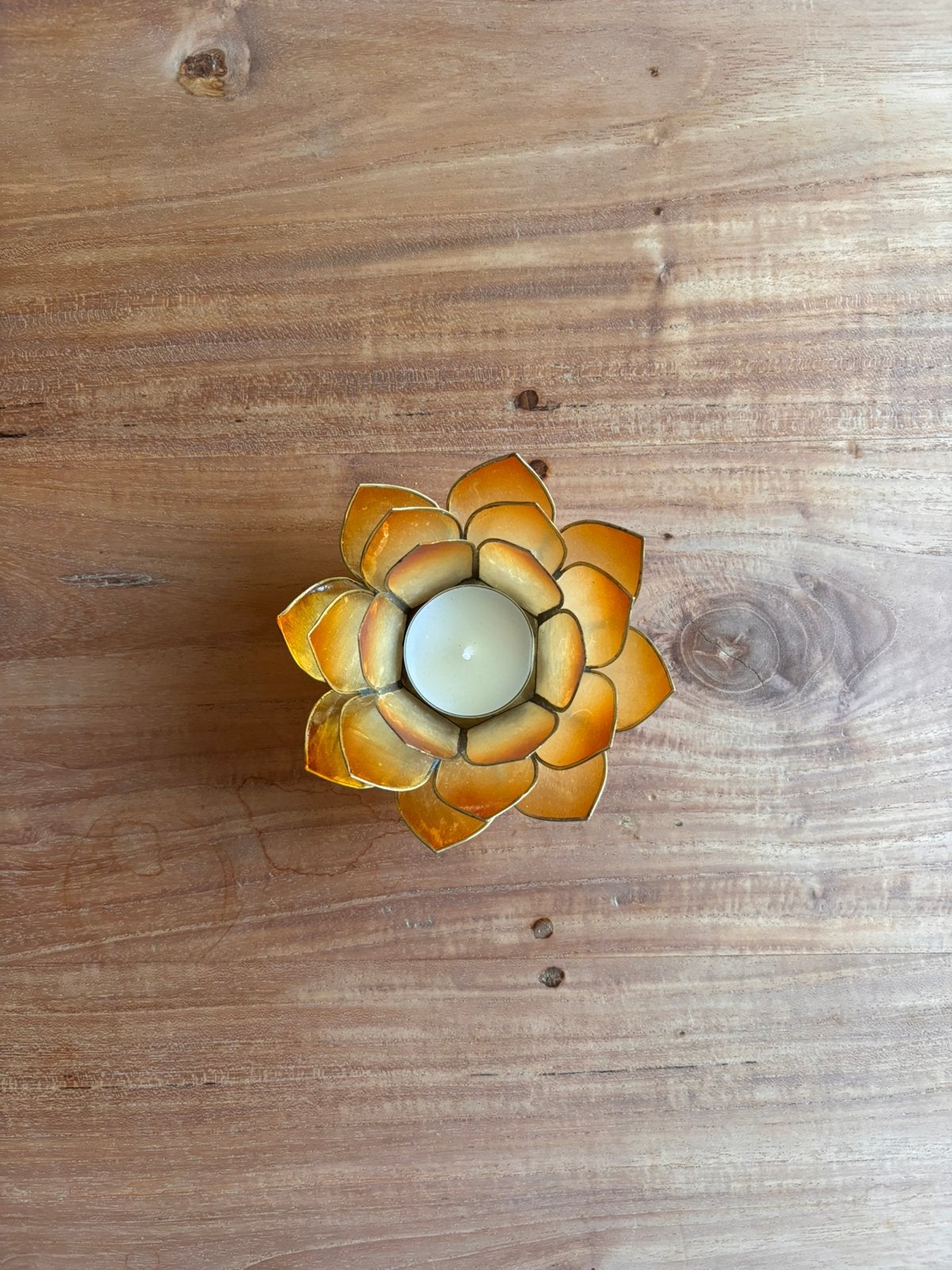 Bloemvormige kaarsenhouder met waxinelichtje, Ophalen of Verzenden, Zo goed als nieuw, Meerkleurig, Waxinelichthouder