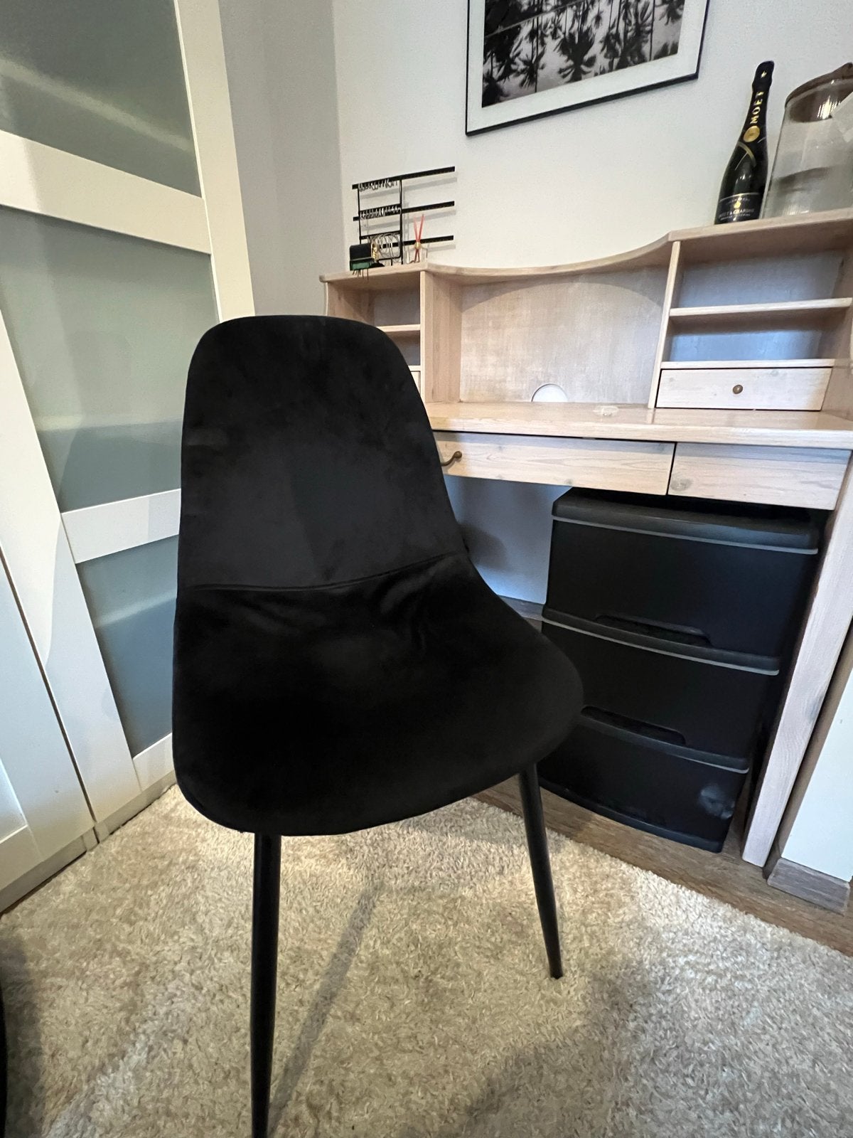 Zwarte fluwelen stoel - perfect voor bureau of eettafel, Ophalen, Zwart, Zo goed als nieuw, Eén