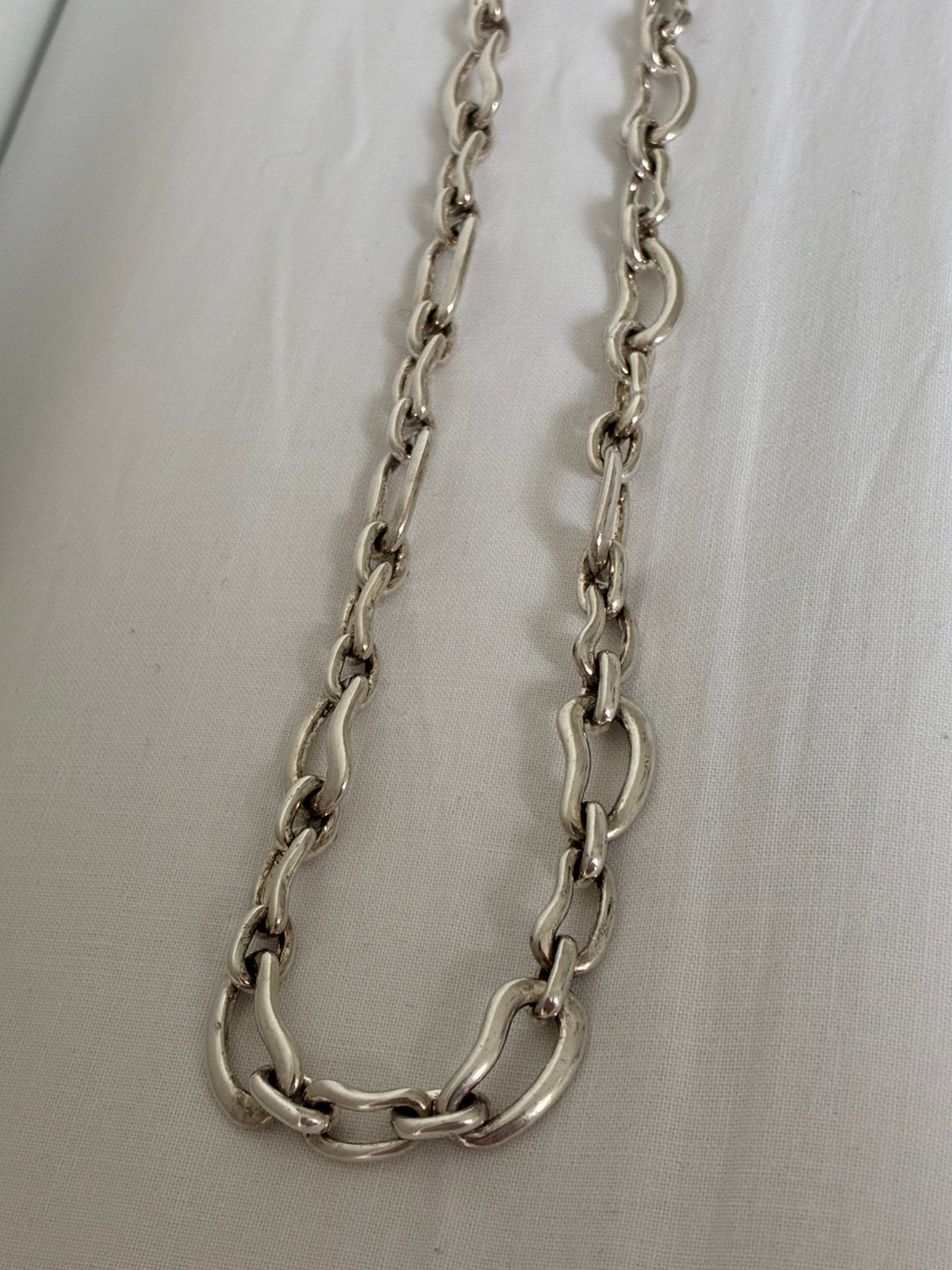 Ketting Monet verzilverd koffieboon schakels open vintage, Sieraden, Tassen en Uiterlijk, Ophalen of Verzenden, Gebruikt, Zilver