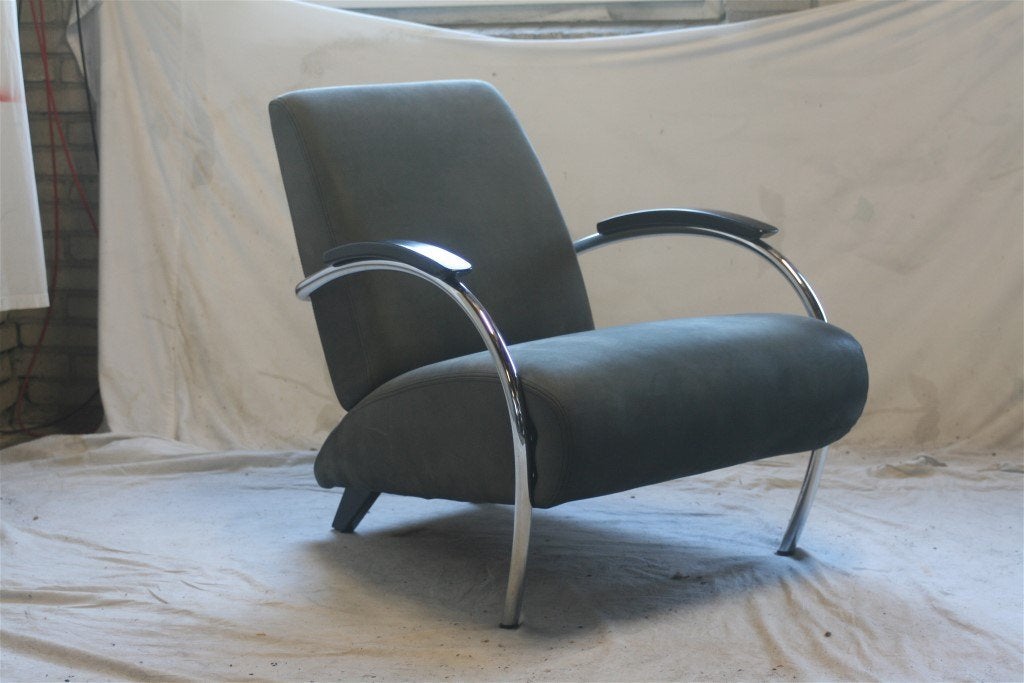 Originele Jan des Bouvrie 5470 Gelderland Fauteuil Alcantara, Ophalen, Minder dan 75 cm, Zo goed als nieuw, Metaal