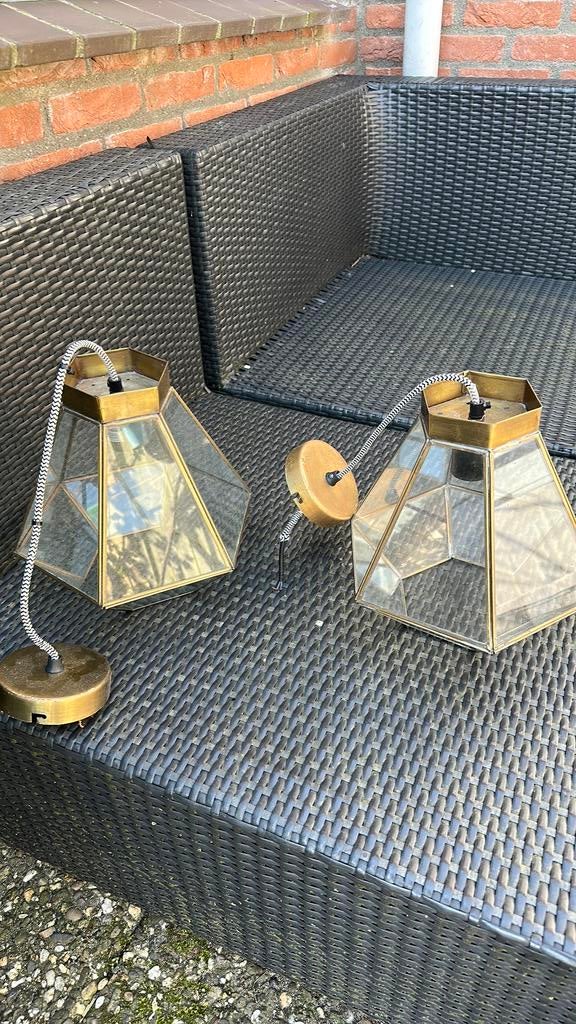Twee hanglampen, Ophalen, Glas bronzen, Minder dan 50 cm, Glas