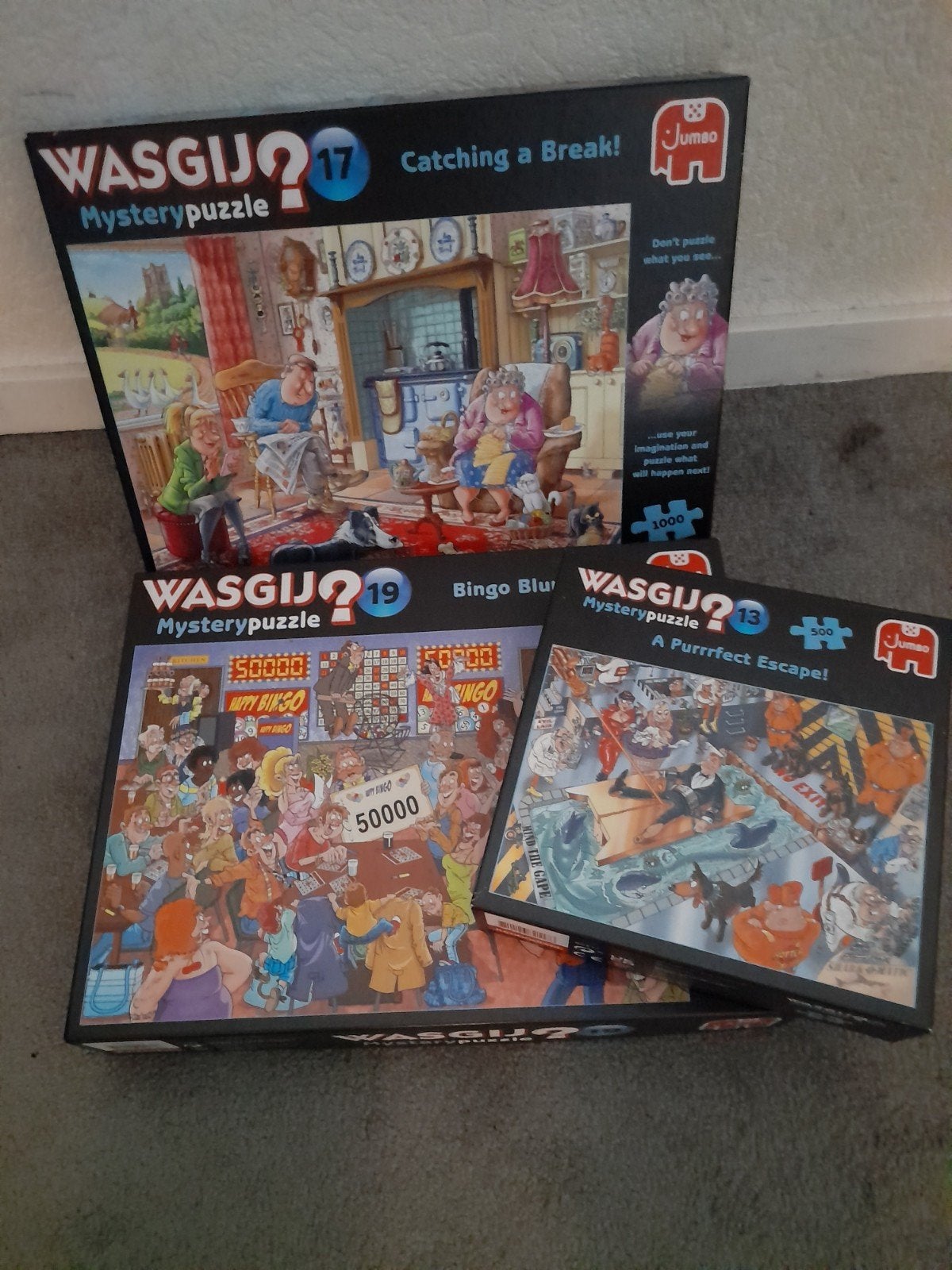 3 Wasgij puzzels, Ophalen of Verzenden, 500 t/m 1500 stukjes, Zo goed als nieuw