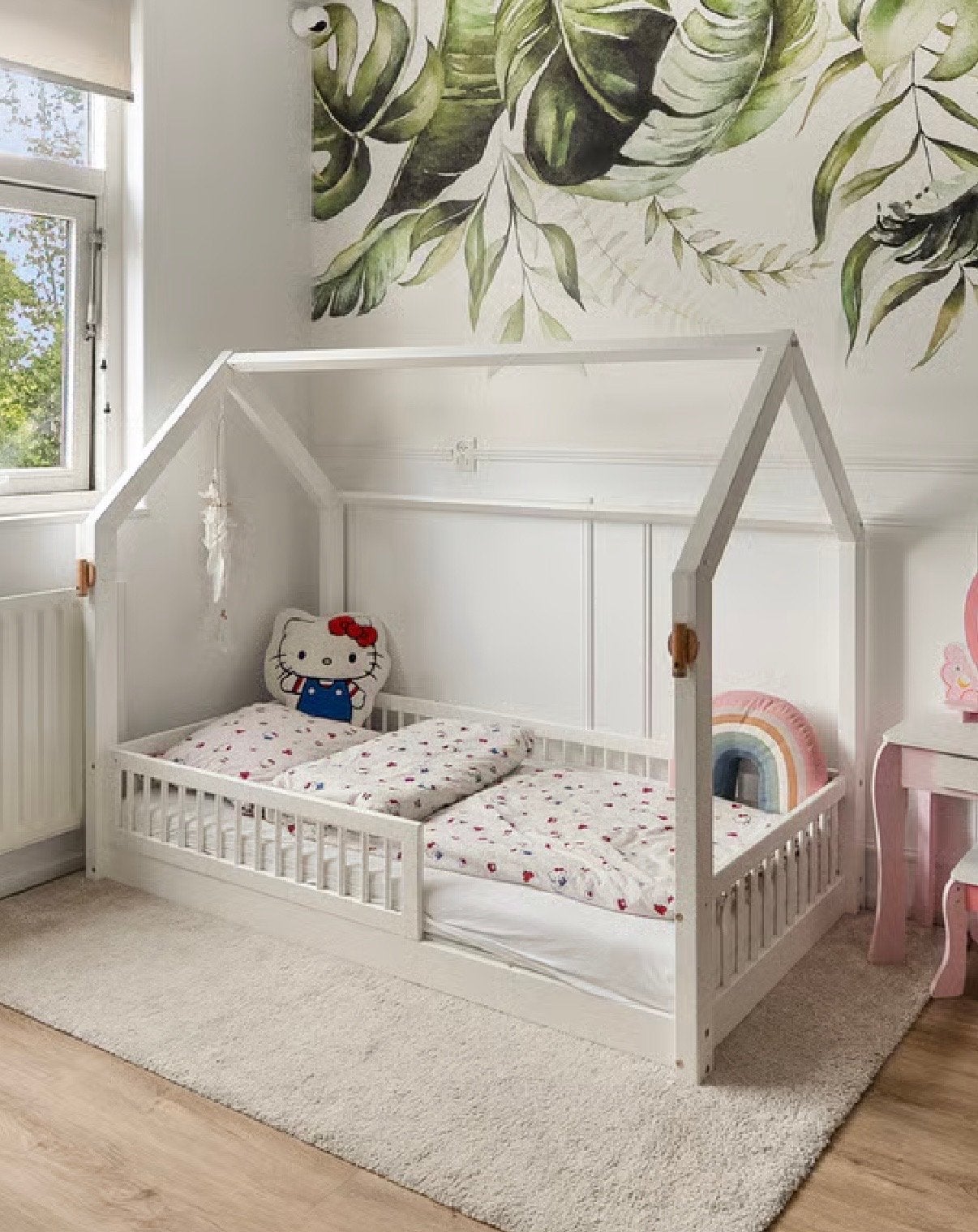 Wit kinderbed 160x80 cm met huisframe, Ophalen, Gebruikt, 70 tot 85 cm, Lattenbodem
