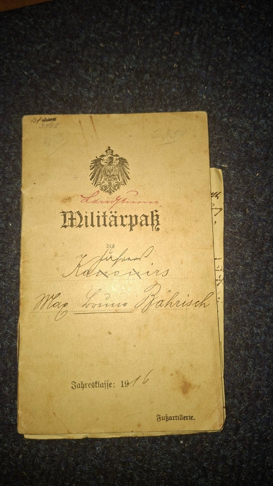 Duits wo 1 militaire pas, Ophalen of Verzenden, Landmacht, Duitsland