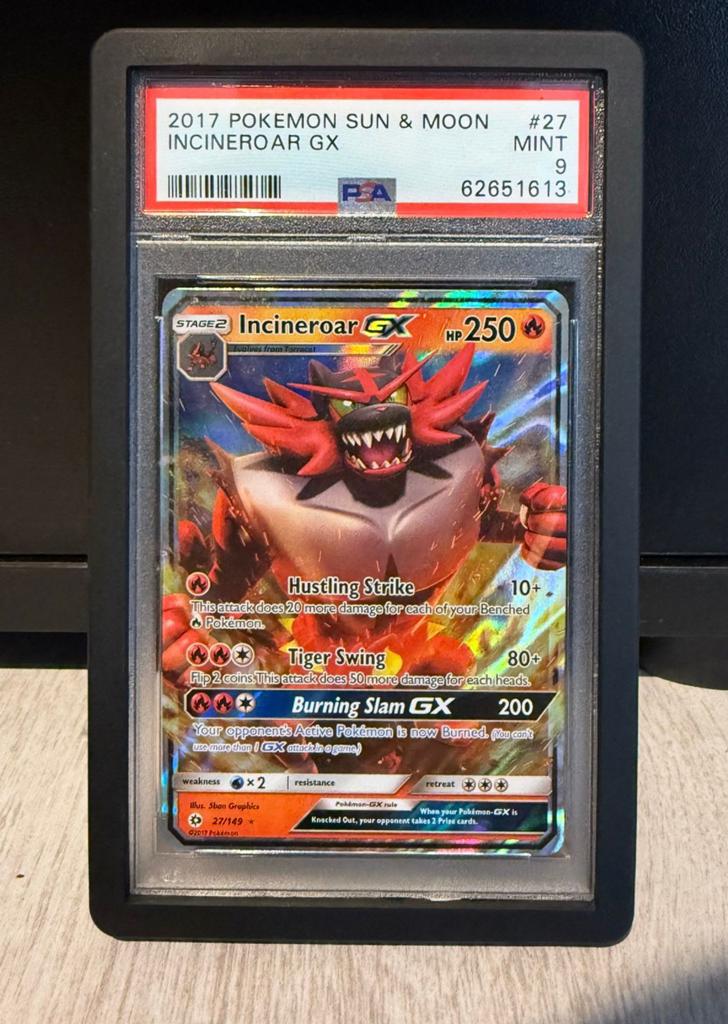 Incineroar GX PSA 9 Mint Pokémon Kaart - Sun & Moon #27, Ophalen of Verzenden, Zo goed als nieuw, Losse kaart, Foil