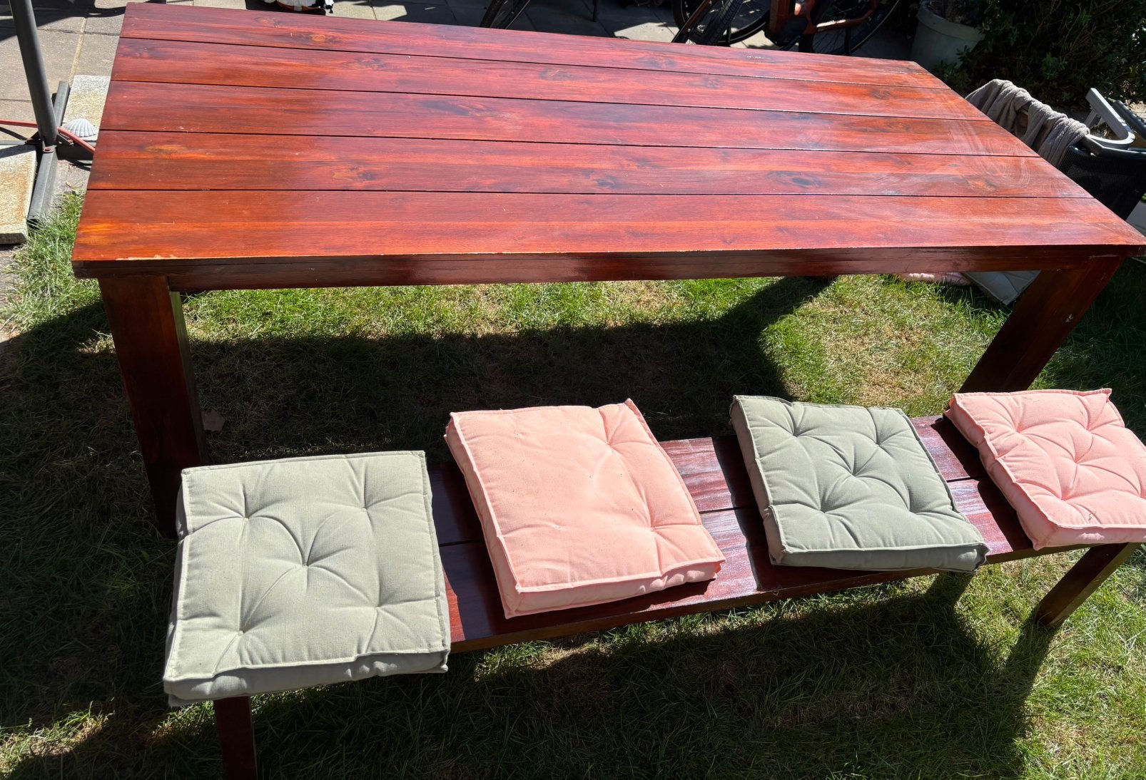 Mooie teak houten tuintafel met bank, Ophalen, Zo goed als nieuw, Hout