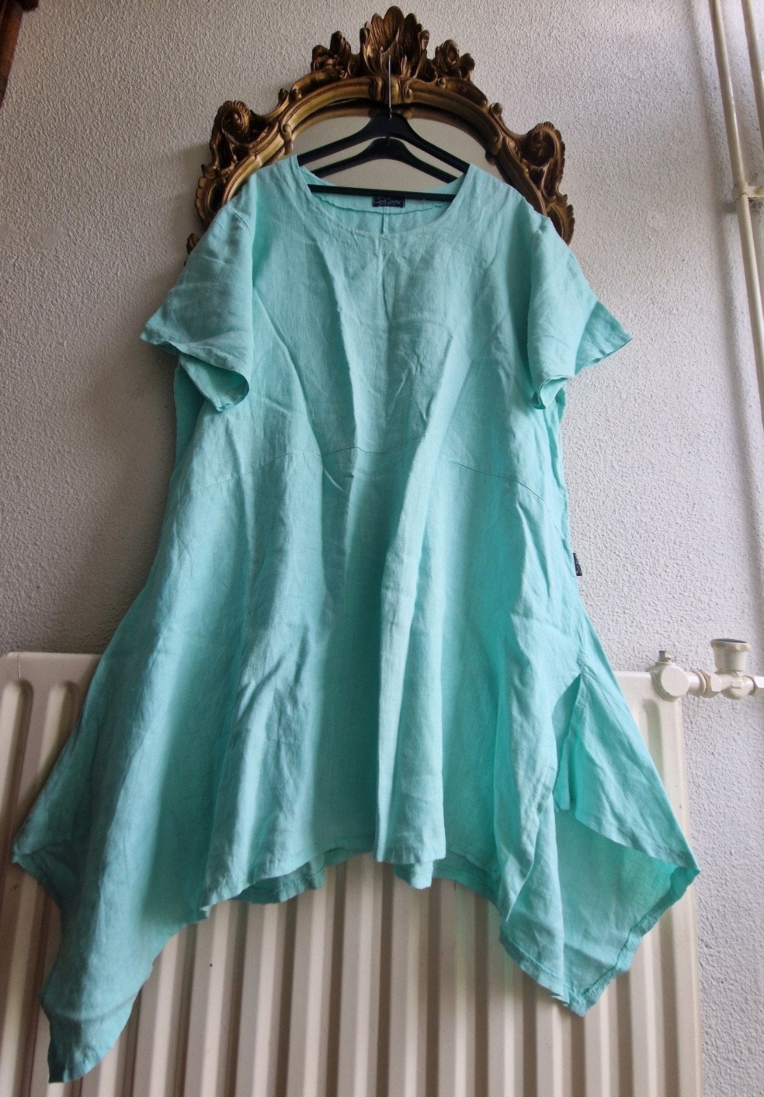 Als nieuw! Sarah Santos turquoise linnen a lijn split tuniek, Blauw, Jurk, Ophalen of Verzenden, Zo goed als nieuw
