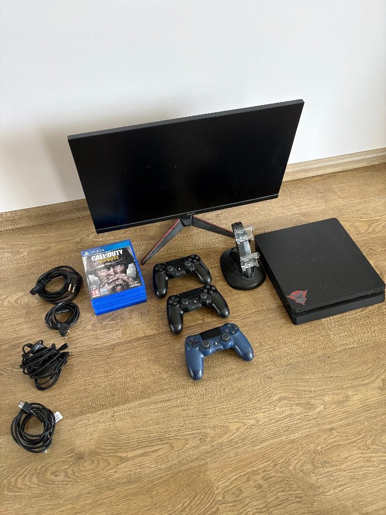 Playstation 4 met monitor, Ophalen of Verzenden, Zo goed als nieuw, Original, Met 3 controllers of meer