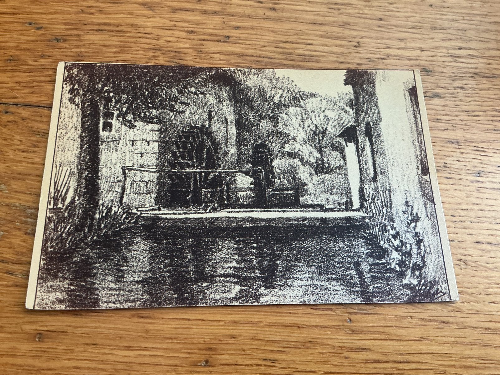 V171 watermolen getekend bijgeknipt, Ophalen of Verzenden