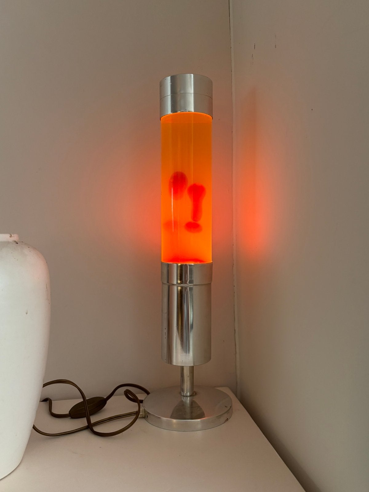 Vintage lavalamp zilverkleurig met oranje lava, Ophalen, Lavalamp, Vintage, Oranje