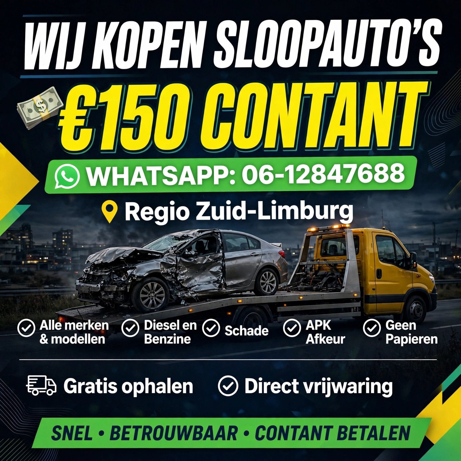 Snel en betrouwbaar uw Sloop auto verkopen zuid limburg, Ophalen